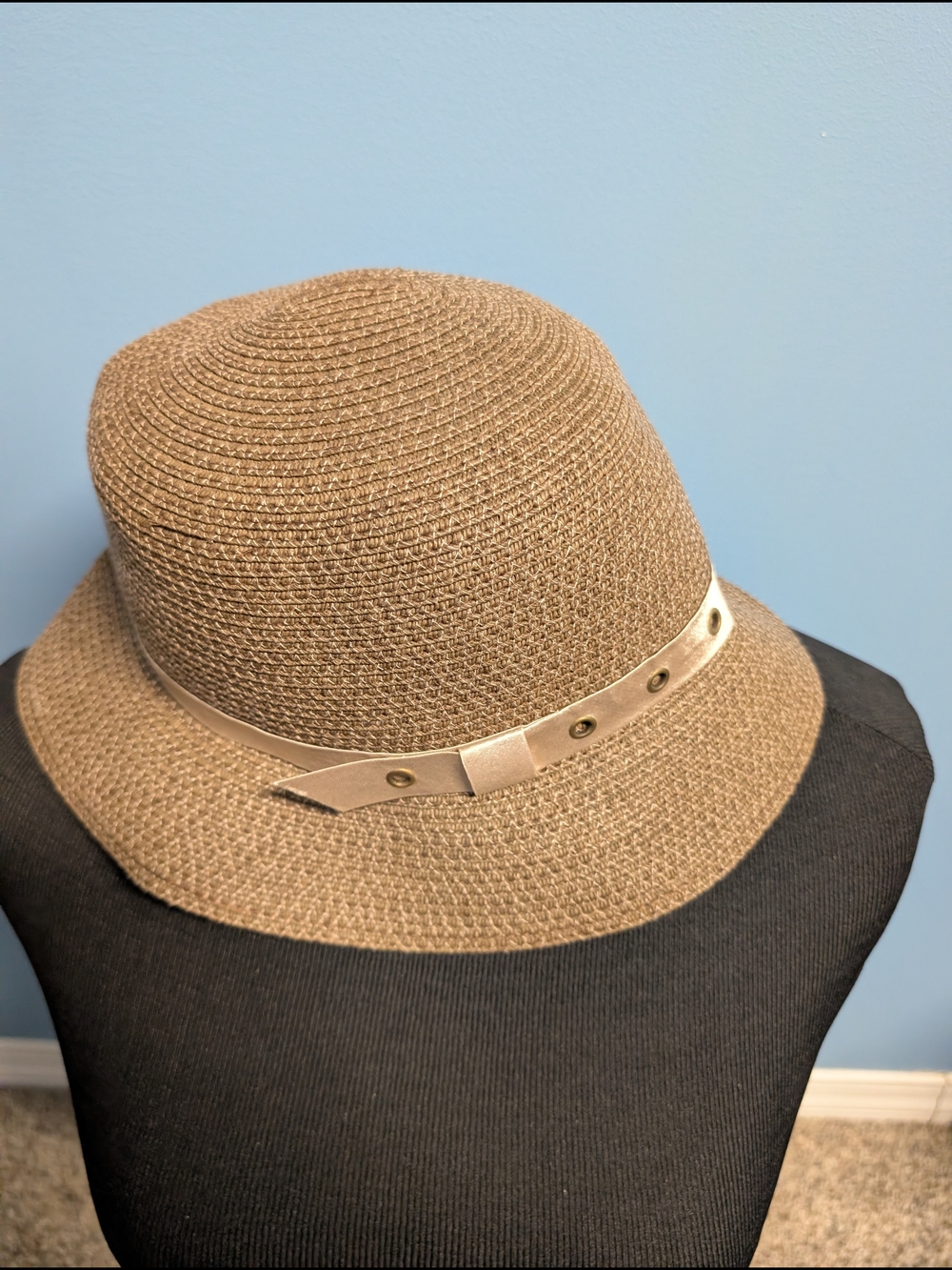 Denver Hayes Tan Woven Cloche Hat with Satin Band